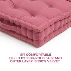 LuxeLinen Velvet Floor Cushion 40x40cm Thick Tufted with Handle, Soft & Comfortable Square Booster Cushion, Non-Slip Floor Pillow for Living Room, Bedroom, Office, Dining Chair & Armchair (Dark-Brown)