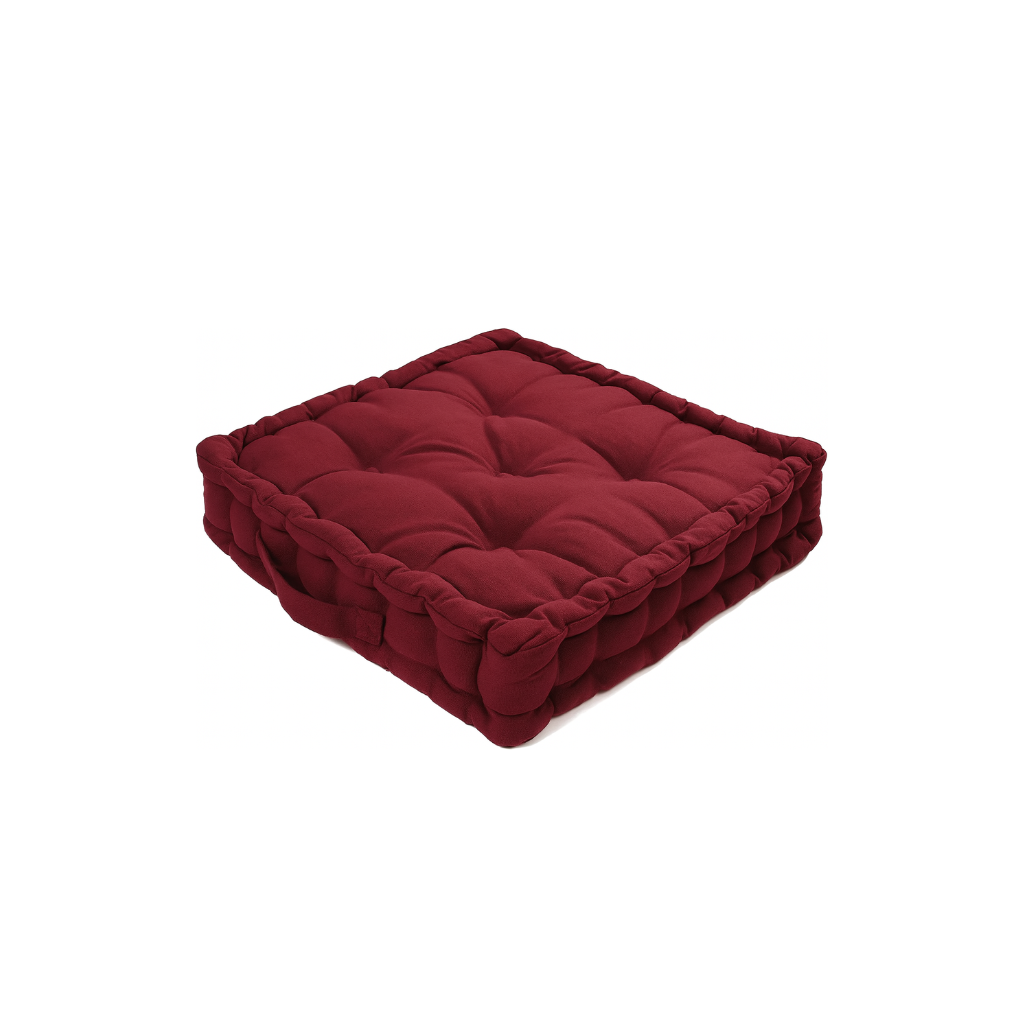 LuxeLinen Velvet Floor Cushion 40x40cm Thick Tufted with Handle, Soft & Comfortable Square Booster Cushion, Non-Slip Floor Pillow for Living Room, Bedroom, Office, Dining Chair & Armchair (Maroon)