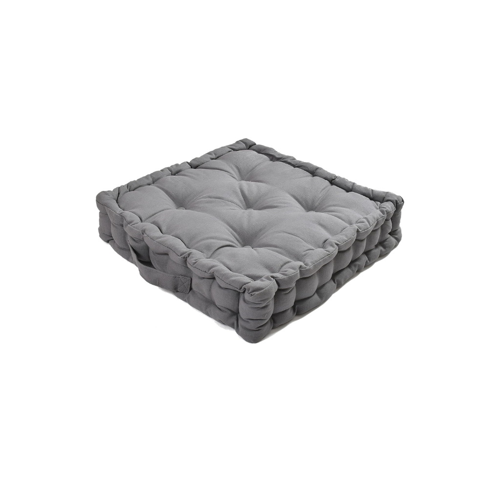LuxeLinen Velvet Floor Cushion 40x40cm Thick Tufted with Handle, Soft & Comfortable Square Booster Cushion, Non-Slip Floor Pillow for Living Room, Bedroom, Office, Dining Chair & Armchair (Gray)
