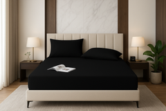 LuxeLinen Premium Double Bed Fitted Sheet – Microfiber, Soft & Breathable – Wrinkle Resistant, Deep Pockets, Smooth Finish – Ideal Double Bed Sheets for Everyday Use (Single,Double,King,Super King) - Black, White, Green, Grey, Cream, Purple