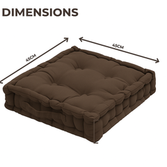 LuxeLinen Velvet Floor Cushion 40x40cm Thick Tufted with Handle, Soft & Comfortable Square Booster Cushion, Non-Slip Floor Pillow for Living Room, Bedroom, Office, Dining Chair & Armchair (Dark-Brown)