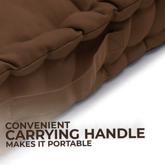 LuxeLinen Velvet Floor Cushion 40x40cm Thick Tufted with Handle, Soft & Comfortable Square Booster Cushion, Non-Slip Floor Pillow for Living Room, Bedroom, Office, Dining Chair & Armchair (Dark-Brown)