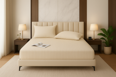 LuxeLinen Single Stripe Fitted Sheet – Microfiber, Deep Pocket, Wrinkle-Resistant, Soft & Breathable Striped Bed Sheet for Single Size Mattress (Gray,Black,Cream,Silver - Single,Double,King,Super King)