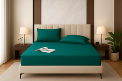 LuxeLinen Premium Double Bed Fitted Sheet – Microfiber, Soft & Breathable – Wrinkle Resistant, Deep Pockets, Smooth Finish – Ideal Double Bed Sheets for Everyday Use (Single,Double,King,Super King) - Black, White, Green, Grey, Cream, Purple