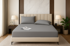 LuxeLinen Premium Double Bed Fitted Sheet – Microfiber, Soft & Breathable – Wrinkle Resistant, Deep Pockets, Smooth Finish – Ideal Double Bed Sheets for Everyday Use (Single,Double,King,Super King) - Black, White, Green, Grey, Cream, Purple