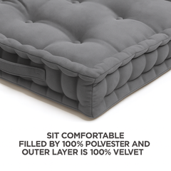 LuxeLinen Velvet Floor Cushion 40x40cm Thick Tufted with Handle, Soft & Comfortable Square Booster Cushion, Non-Slip Floor Pillow for Living Room, Bedroom, Office, Dining Chair & Armchair (Dark-Brown)