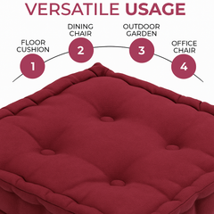 LuxeLinen Velvet Floor Cushion 40x40cm Thick Tufted with Handle, Soft & Comfortable Square Booster Cushion, Non-Slip Floor Pillow for Living Room, Bedroom, Office, Dining Chair & Armchair (Dark-Brown)