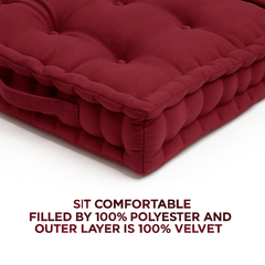 LuxeLinen Velvet Floor Cushion 40x40cm Thick Tufted with Handle, Soft & Comfortable Square Booster Cushion, Non-Slip Floor Pillow for Living Room, Bedroom, Office, Dining Chair & Armchair (Dark-Brown)