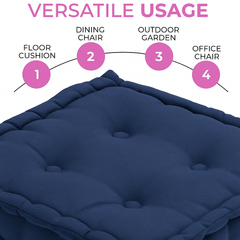 LuxeLinen Velvet Floor Cushion 40x40cm Thick Tufted with Handle, Soft & Comfortable Square Booster Cushion, Non-Slip Floor Pillow for Living Room, Bedroom, Office, Dining Chair & Armchair (Dark-Brown)