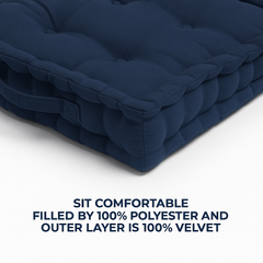 LuxeLinen Velvet Floor Cushion 40x40cm Thick Tufted with Handle, Soft & Comfortable Square Booster Cushion, Non-Slip Floor Pillow for Living Room, Bedroom, Office, Dining Chair & Armchair (Dark-Brown)