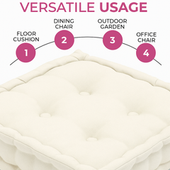 LuxeLinen Velvet Floor Cushion 40x40cm Thick Tufted with Handle, Soft & Comfortable Square Booster Cushion, Non-Slip Floor Pillow for Living Room, Bedroom, Office, Dining Chair & Armchair (Dark-Brown)