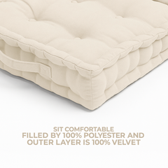 LuxeLinen Velvet Floor Cushion 40x40cm Thick Tufted with Handle, Soft & Comfortable Square Booster Cushion, Non-Slip Floor Pillow for Living Room, Bedroom, Office, Dining Chair & Armchair (Dark-Brown)