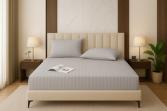 LuxeLinen Single Stripe Fitted Sheet – Microfiber, Deep Pocket, Wrinkle-Resistant, Soft & Breathable Striped Bed Sheet for Single Size Mattress (Gray,Black,Cream,Silver - Single,Double,King,Super King)