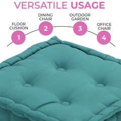 LuxeLinen Velvet Floor Cushion 40x40cm Thick Tufted with Handle, Soft & Comfortable Square Booster Cushion, Non-Slip Floor Pillow for Living Room, Bedroom, Office, Dining Chair & Armchair (Dark-Brown)