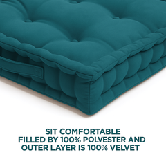 LuxeLinen Velvet Floor Cushion 40x40cm Thick Tufted with Handle, Soft & Comfortable Square Booster Cushion, Non-Slip Floor Pillow for Living Room, Bedroom, Office, Dining Chair & Armchair (Dark-Brown)