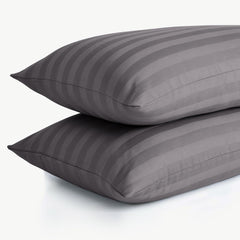 LuxeLinen Striped Pillowcases Pack of 2 – Microfiber Stripe Pillow Covers 50x75 cm, Soft & Breathable Bed Pillow Cases, Wrinkle Resistant, Easy Care Stripe Pillow Case Set for Bedroom (Gray, Striped)
