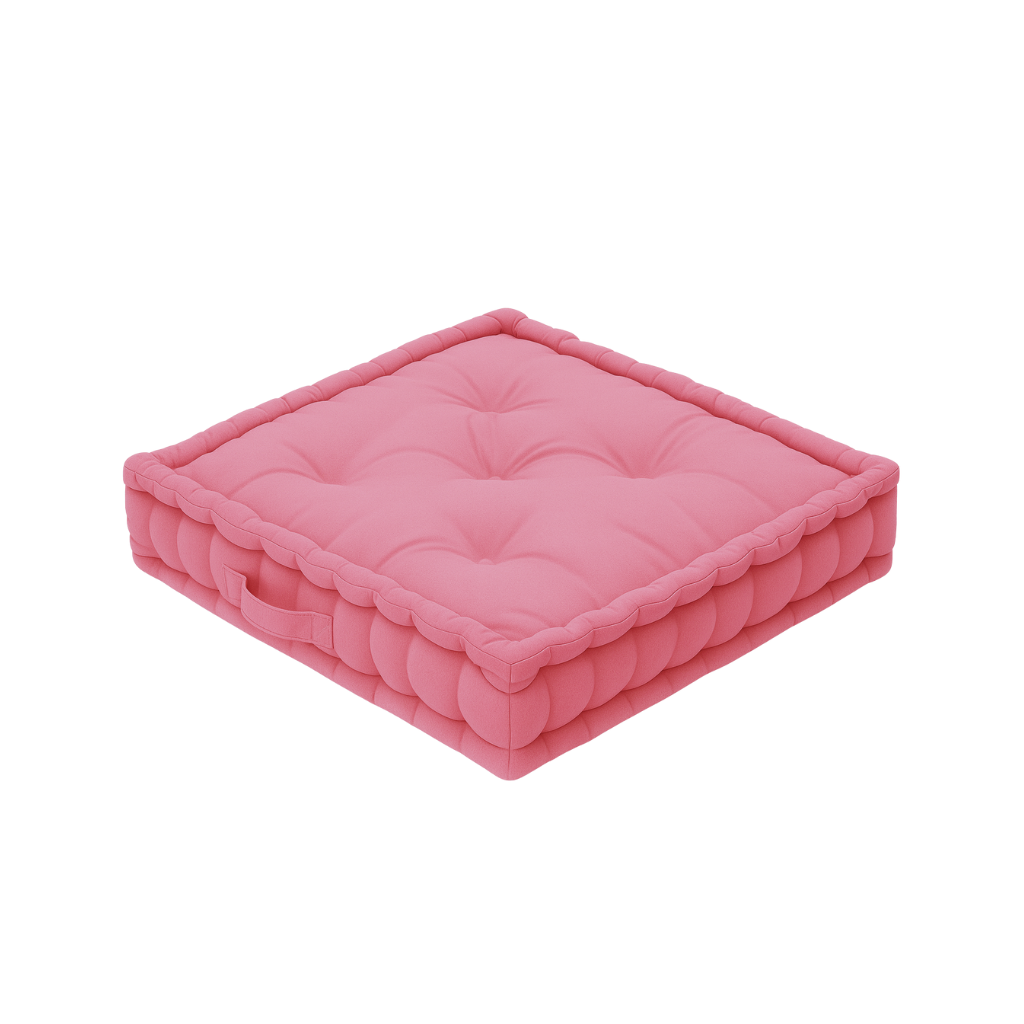 LuxeLinen Velvet Floor Cushion 40x40cm Thick Tufted with Handle, Soft & Comfortable Square Booster Cushion, Non-Slip Floor Pillow for Living Room, Bedroom, Office, Dining Chair & Arm (Pink)